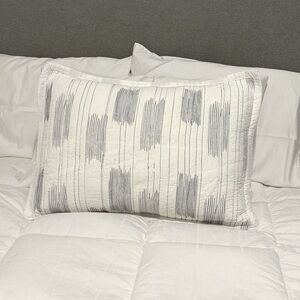 Crate&Barrel Embroidered Contrast Weave Standard Cotton Sham Pillow Case